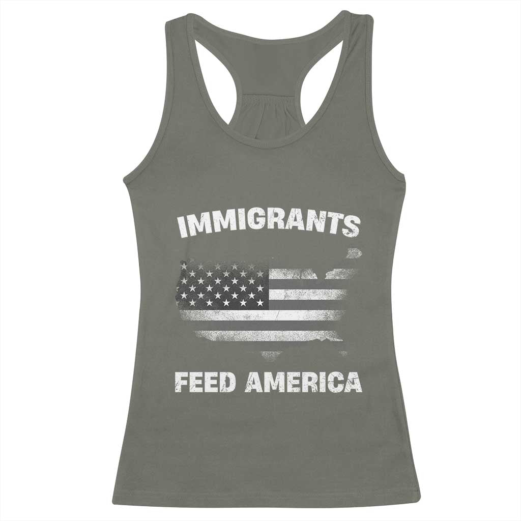 Immigrants Feed America Racerback Tank Top Grunge US Flag TS10 Military Green Print Your Wear