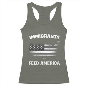 Immigrants Feed America Racerback Tank Top Grunge US Flag TS10 Military Green Print Your Wear