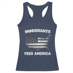 Immigrants Feed America Racerback Tank Top Grunge US Flag TS10 Navy Print Your Wear