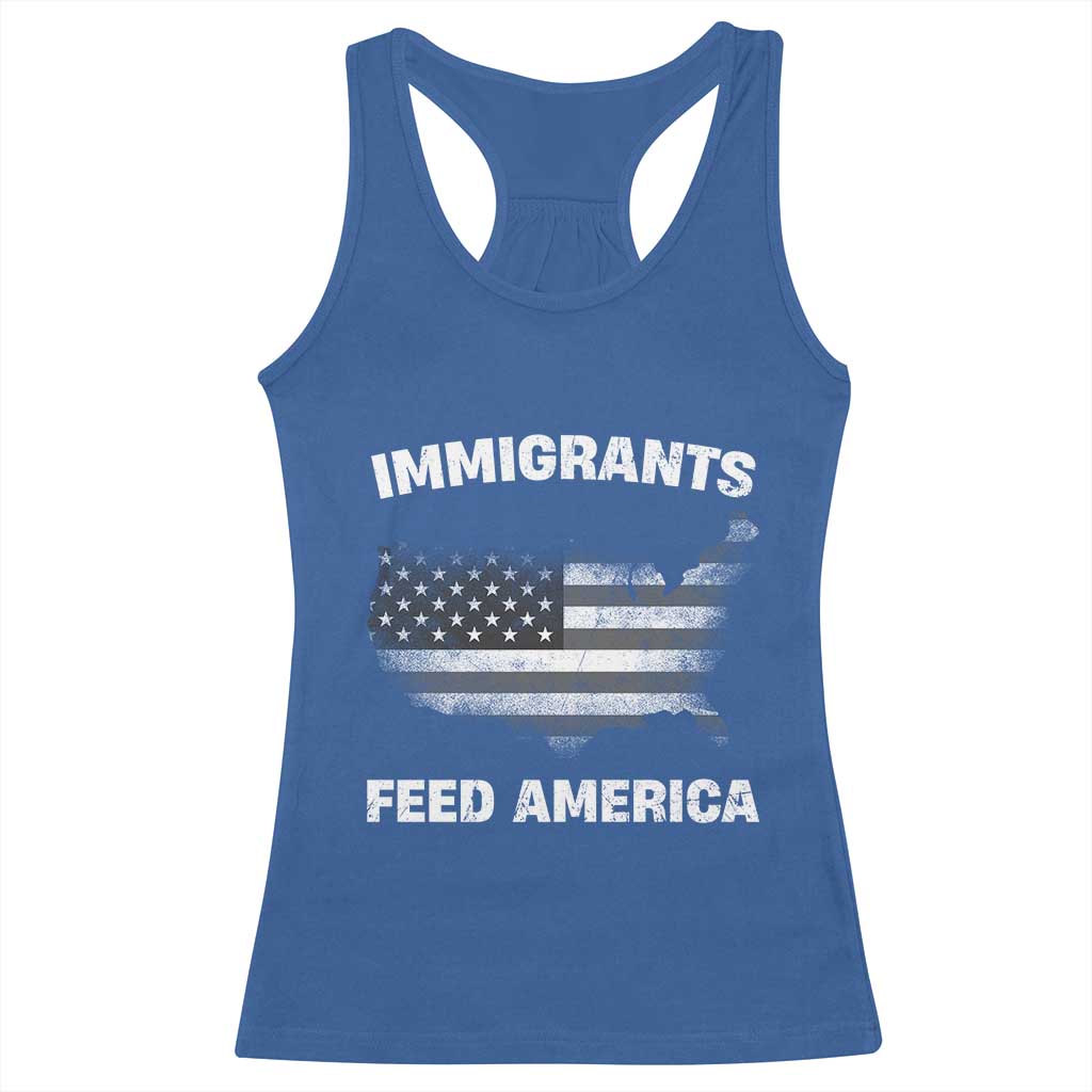 Immigrants Feed America Racerback Tank Top Grunge US Flag TS10 Royal Blue Print Your Wear