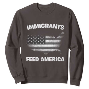 Immigrants Feed America Sweatshirt Grunge US Flag TS10 Dark Chocolate Print Your Wear