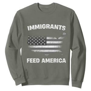 Immigrants Feed America Sweatshirt Grunge US Flag TS10 Military Green Print Your Wear