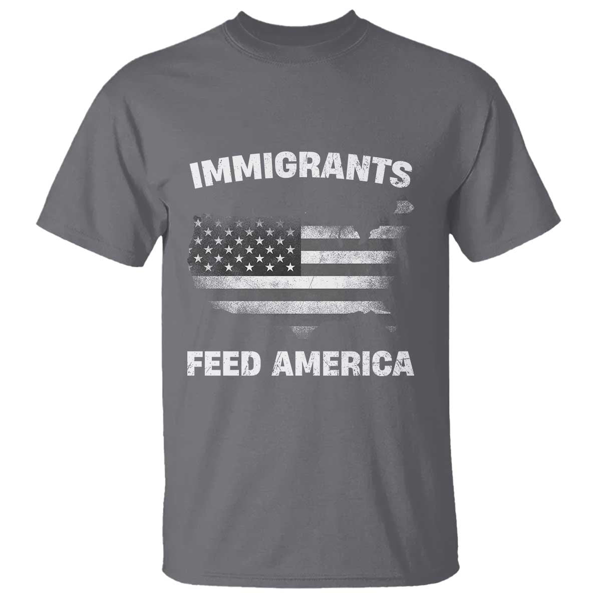 Immigrants Feed America T Shirt Grunge US Flag TS10 Charcoal Print Your Wear