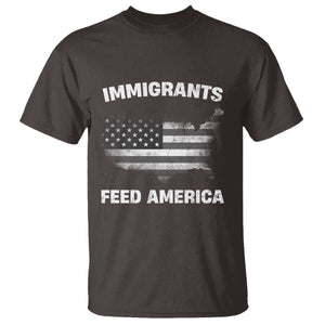Immigrants Feed America T Shirt Grunge US Flag TS10 Dark Chocolate Print Your Wear