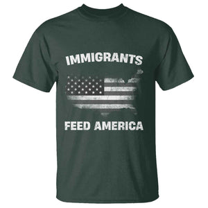 Immigrants Feed America T Shirt Grunge US Flag TS10 Dark Forest Green Print Your Wear