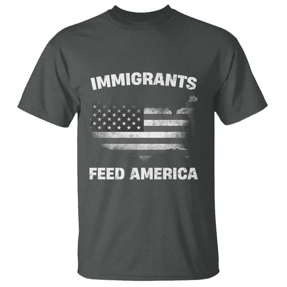 Immigrants Feed America T Shirt Grunge US Flag TS10 Dark Heather Print Your Wear