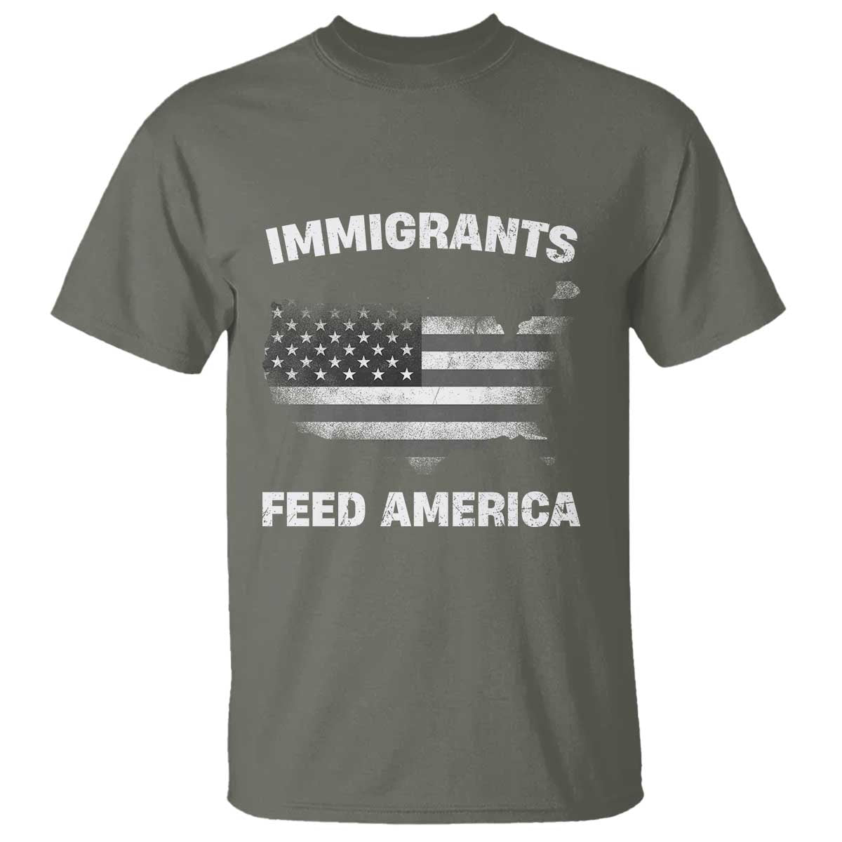 Immigrants Feed America T Shirt Grunge US Flag TS10 Military Green Print Your Wear