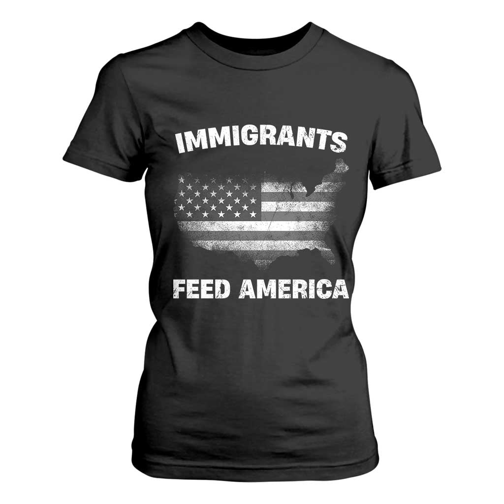 Immigrants Feed America T Shirt For Women Grunge US Flag TS10 Black Print Your Wear