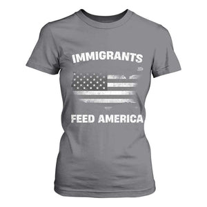 Immigrants Feed America T Shirt For Women Grunge US Flag TS10 Charcoal Print Your Wear