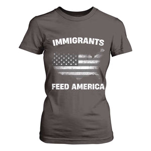Immigrants Feed America T Shirt For Women Grunge US Flag TS10 Dark Chocolate Print Your Wear