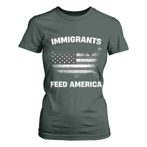 Immigrants Feed America T Shirt For Women Grunge US Flag TS10 Dark Forest Green Print Your Wear