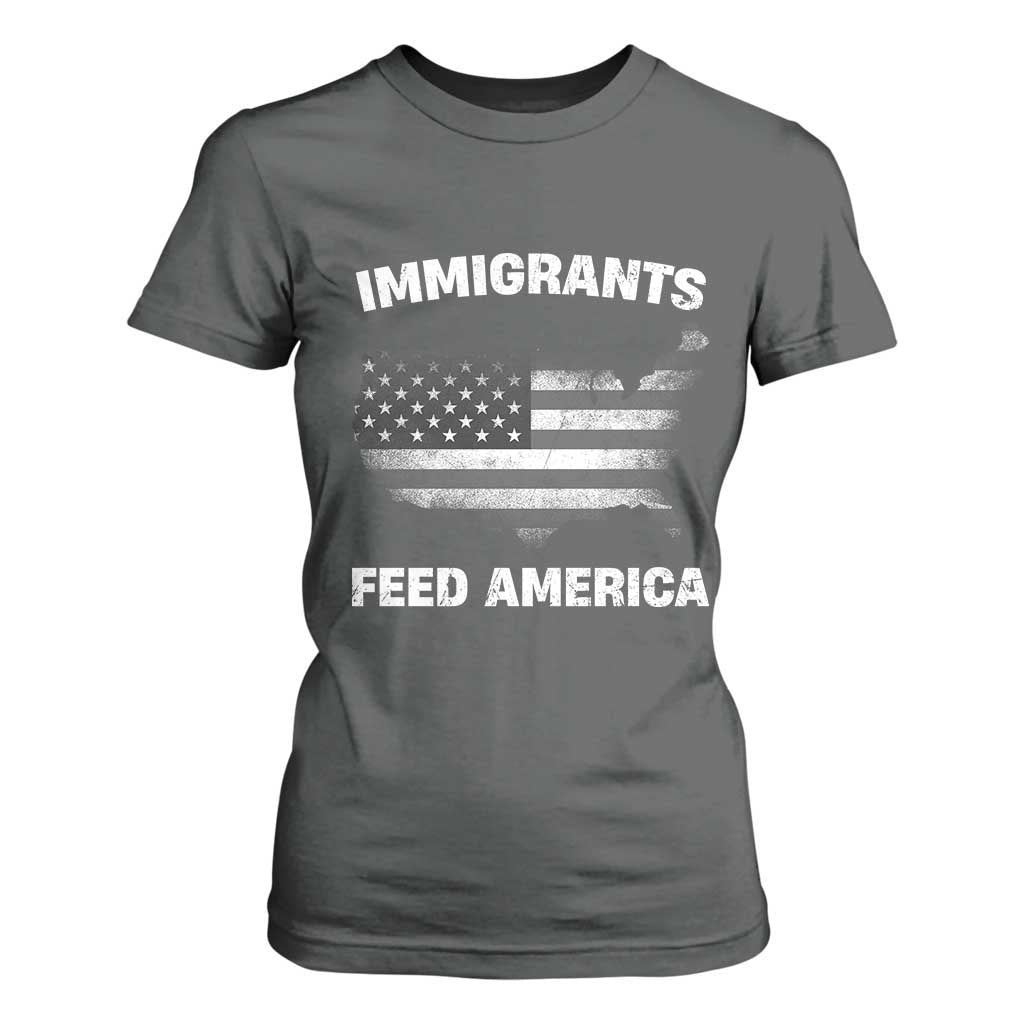 Immigrants Feed America T Shirt For Women Grunge US Flag TS10 Dark Heather Print Your Wear