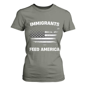 Immigrants Feed America T Shirt For Women Grunge US Flag TS10 Military Green Print Your Wear