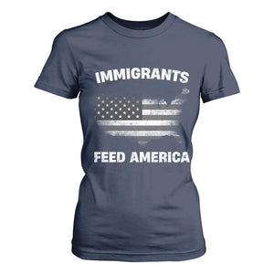 Immigrants Feed America T Shirt For Women Grunge US Flag TS10 Navy Print Your Wear