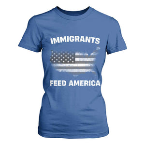 Immigrants Feed America T Shirt For Women Grunge US Flag TS10 Royal Blue Print Your Wear