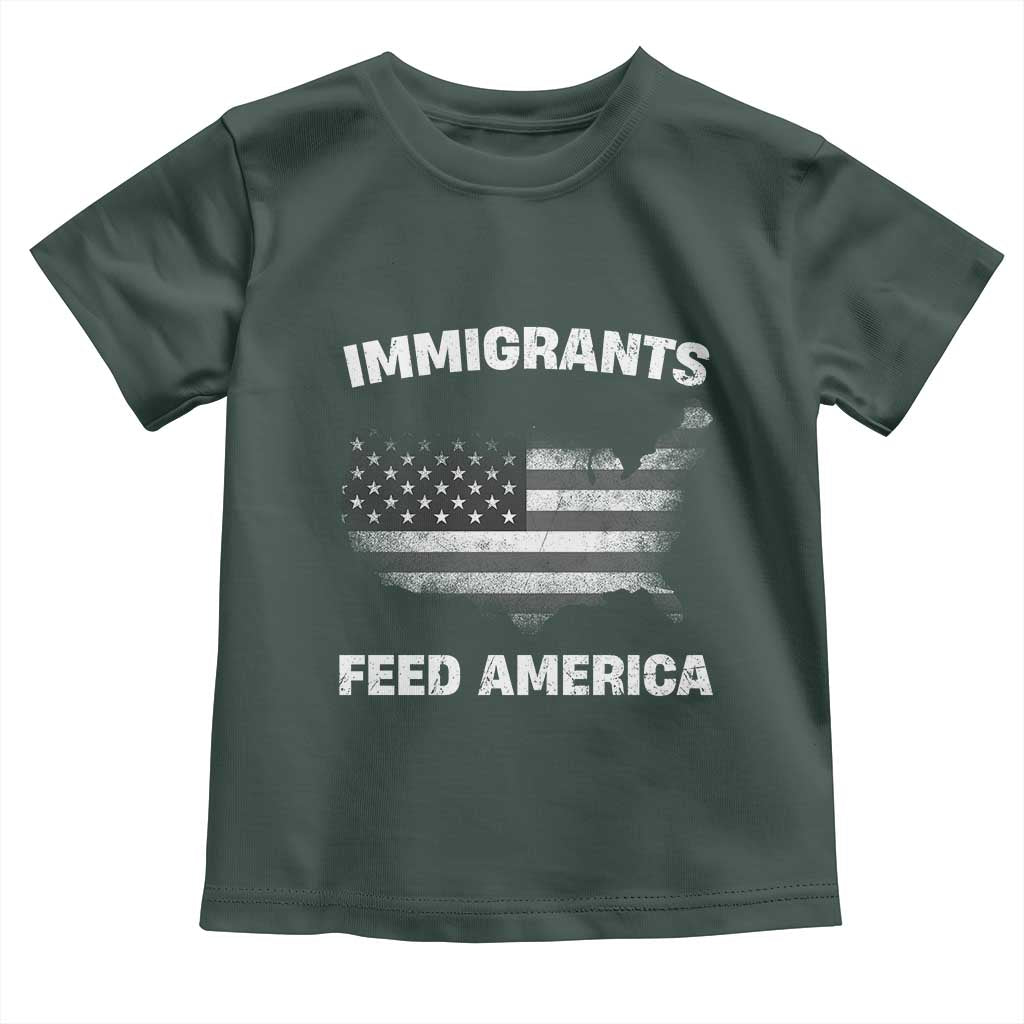 Immigrants Feed America Toddler T Shirt Grunge US Flag TS10 Dark Forest Green Print Your Wear