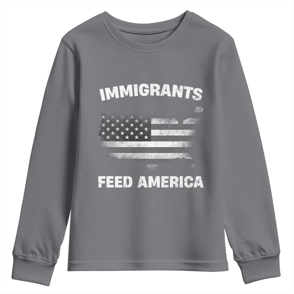 Immigrants Feed America Youth Sweatshirt Grunge US Flag TS10 Charcoal Print Your Wear
