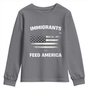 Immigrants Feed America Youth Sweatshirt Grunge US Flag TS10 Charcoal Print Your Wear
