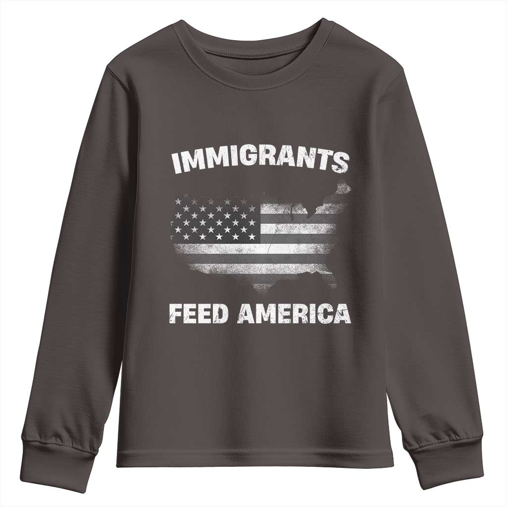 Immigrants Feed America Youth Sweatshirt Grunge US Flag TS10 Dark Chocolate Print Your Wear