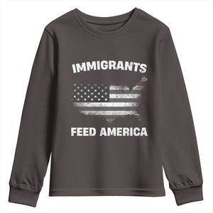 Immigrants Feed America Youth Sweatshirt Grunge US Flag TS10 Dark Chocolate Print Your Wear