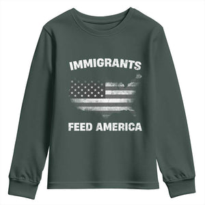 Immigrants Feed America Youth Sweatshirt Grunge US Flag TS10 Dark Forest Green Print Your Wear