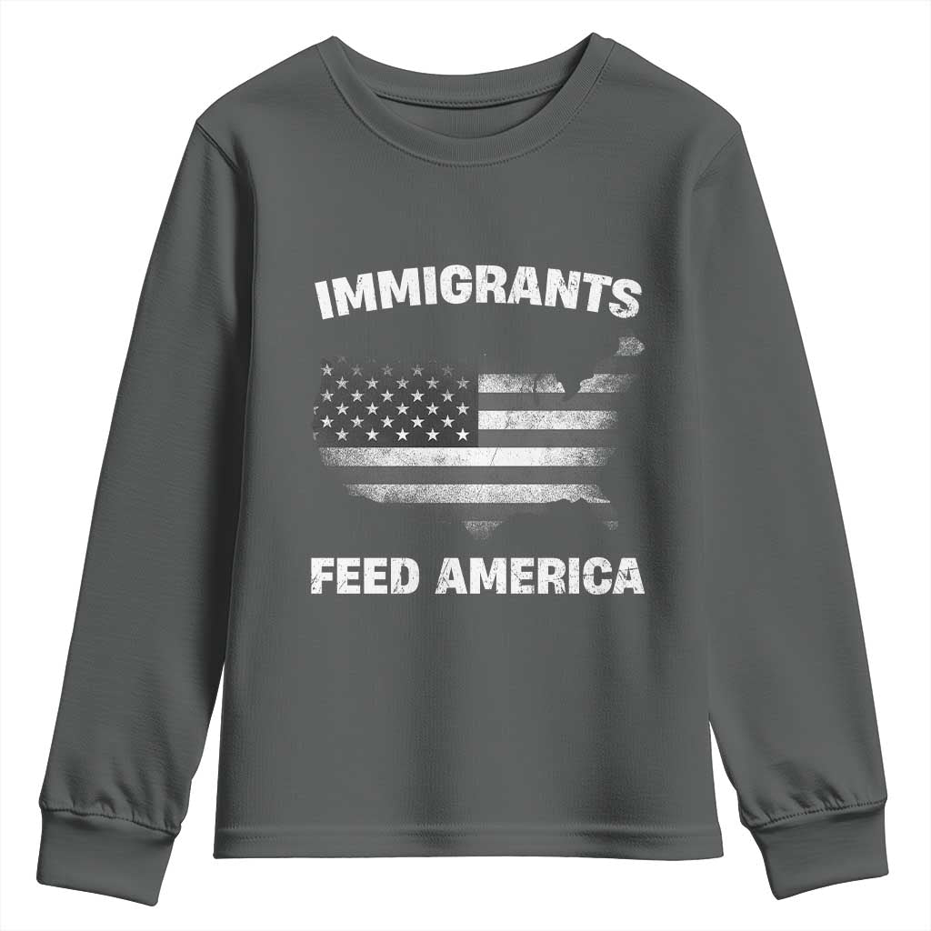 Immigrants Feed America Youth Sweatshirt Grunge US Flag TS10 Dark Heather Print Your Wear