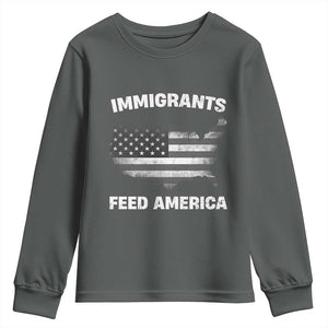 Immigrants Feed America Youth Sweatshirt Grunge US Flag TS10 Dark Heather Print Your Wear