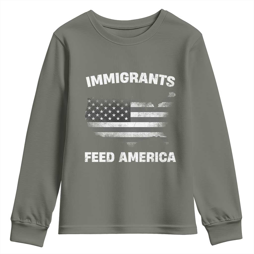 Immigrants Feed America Youth Sweatshirt Grunge US Flag TS10 Military Green Print Your Wear