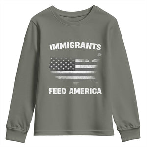 Immigrants Feed America Youth Sweatshirt Grunge US Flag TS10 Military Green Print Your Wear