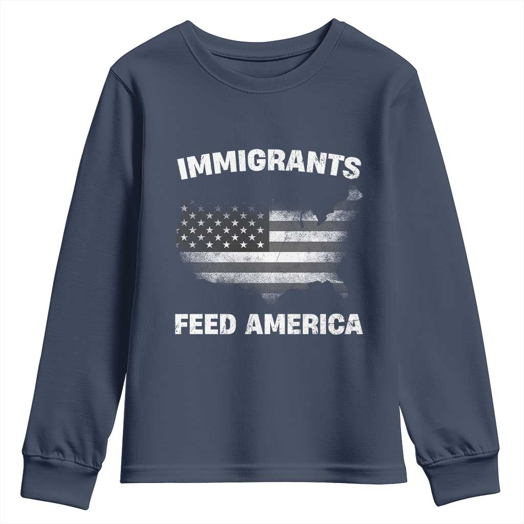 Immigrants Feed America Youth Sweatshirt Grunge US Flag TS10 Navy Print Your Wear