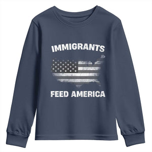 Immigrants Feed America Youth Sweatshirt Grunge US Flag TS10 Navy Print Your Wear