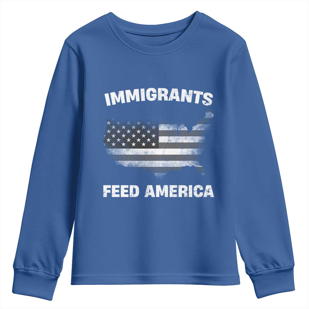 Immigrants Feed America Youth Sweatshirt Grunge US Flag TS10 Royal Blue Print Your Wear