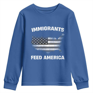 Immigrants Feed America Youth Sweatshirt Grunge US Flag TS10 Royal Blue Print Your Wear