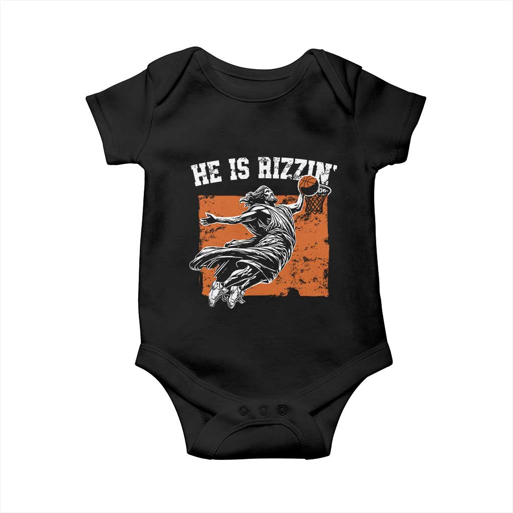 He is Rizzin Baby Onesie Funny Jesus Playing Basketball Vintage Faith TS10 Black Print Your Wear
