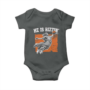 He is Rizzin Baby Onesie Funny Jesus Playing Basketball Vintage Faith TS10 Dark Heather Print Your Wear