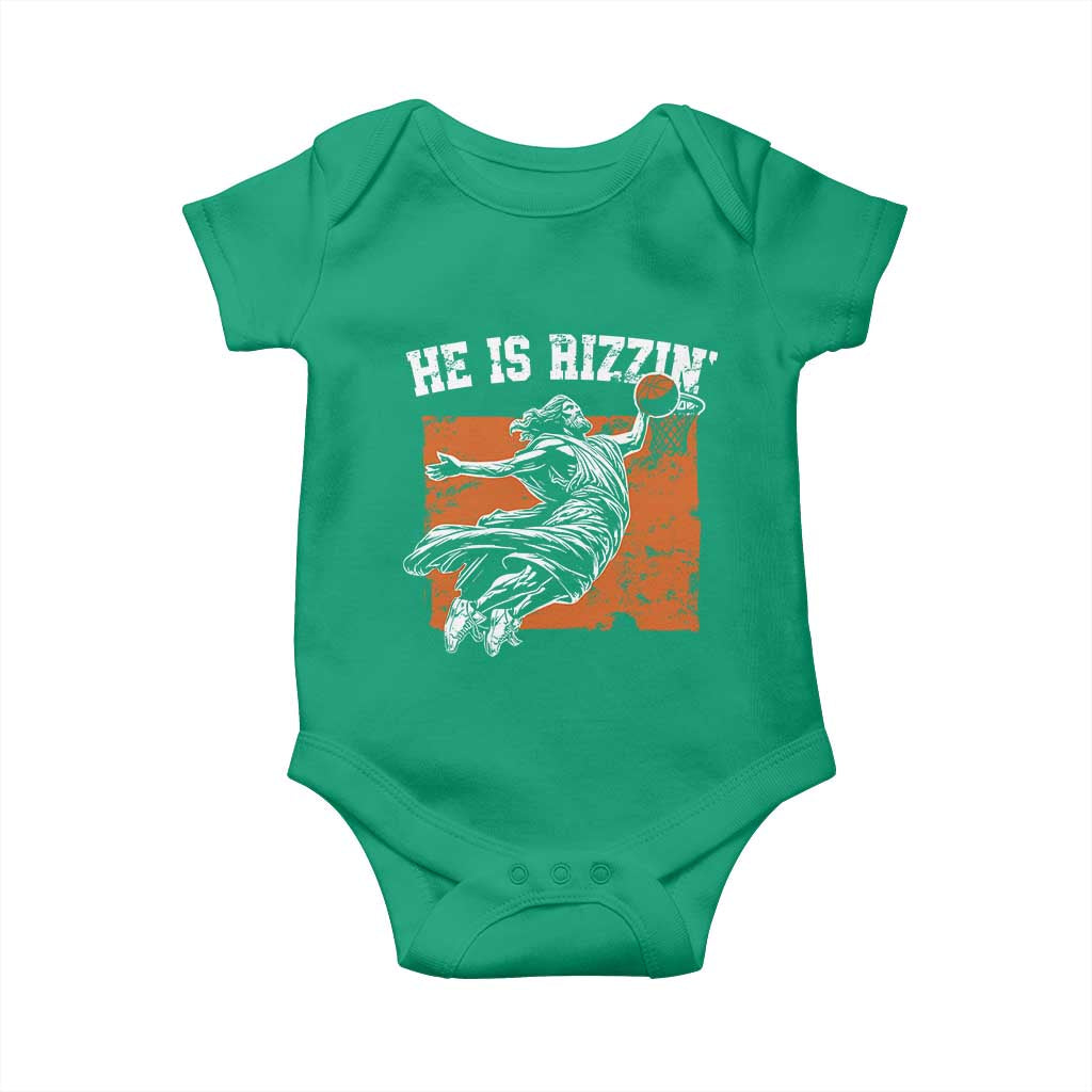 He is Rizzin Baby Onesie Funny Jesus Playing Basketball Vintage Faith TS10 Irish Green Print Your Wear