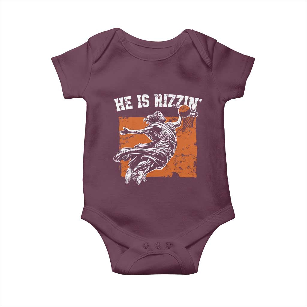 He is Rizzin Baby Onesie Funny Jesus Playing Basketball Vintage Faith TS10 Maroon Print Your Wear