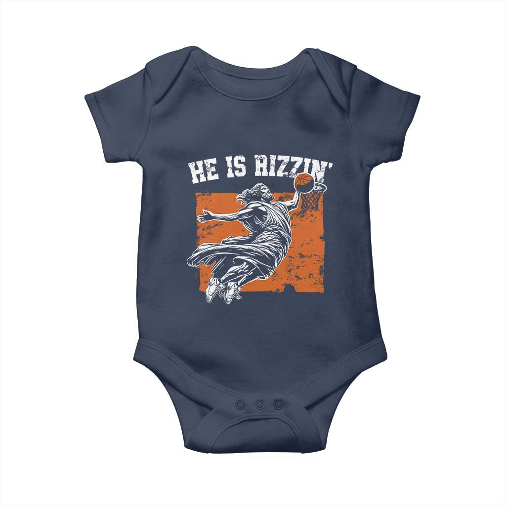He is Rizzin Baby Onesie Funny Jesus Playing Basketball Vintage Faith TS10 Navy Print Your Wear