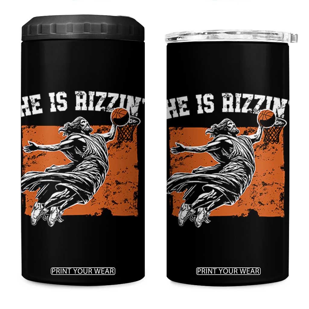 He is Rizzin 4 in 1 Can Cooler Tumbler Funny Jesus Playing Basketball Vintage Faith TS10 One Size: 16 oz Black Print Your Wear