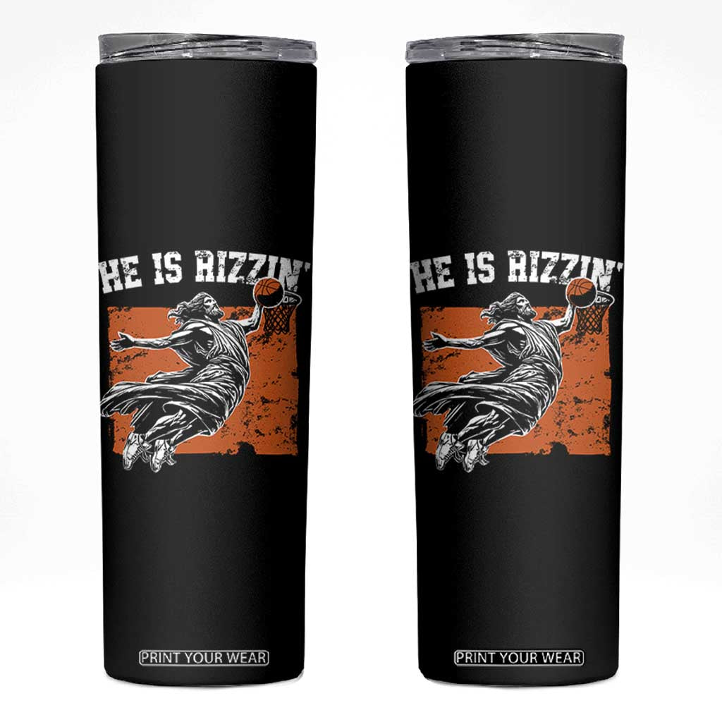 He is Rizzin Skinny Tumbler Funny Jesus Playing Basketball Vintage Faith TS10 Black Print Your Wear
