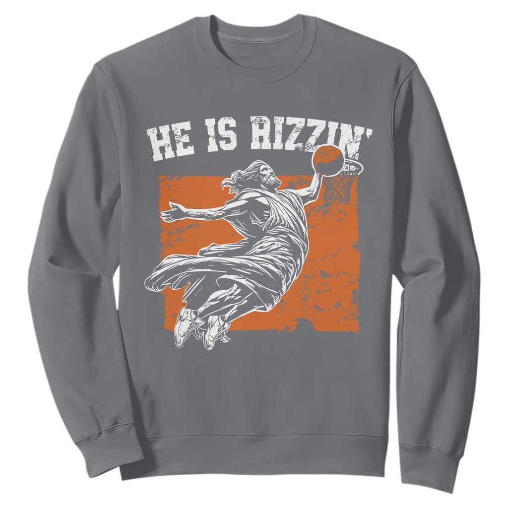 He is Rizzin Sweatshirt Funny Jesus Playing Basketball Vintage Faith TS10 Charcoal Print Your Wear
