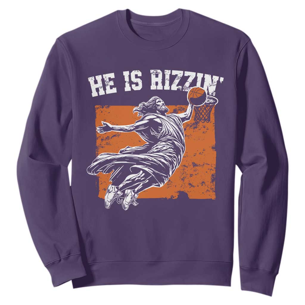 He is Rizzin Sweatshirt Funny Jesus Playing Basketball Vintage Faith TS10 Purple Print Your Wear