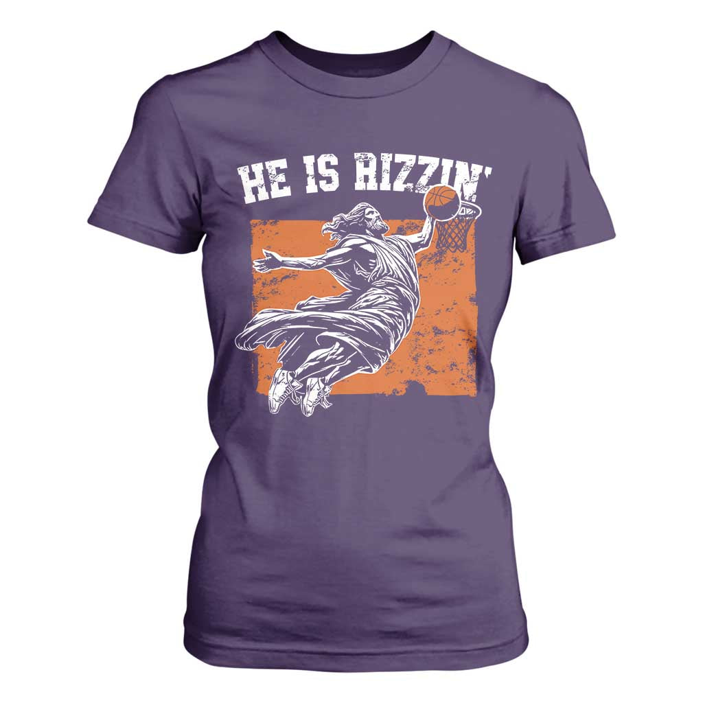He is Rizzin T Shirt For Women Funny Jesus Playing Basketball Vintage Faith TS10 Purple Print Your Wear