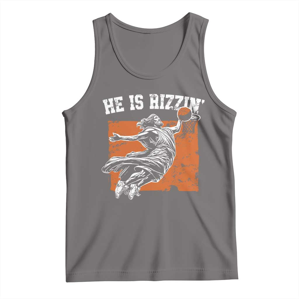 He is Rizzin Tank Top Funny Jesus Playing Basketball Vintage Faith TS10 Deep Heather Print Your Wear