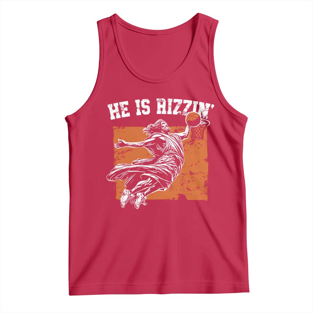 He is Rizzin Tank Top Funny Jesus Playing Basketball Vintage Faith TS10 Red Print Your Wear