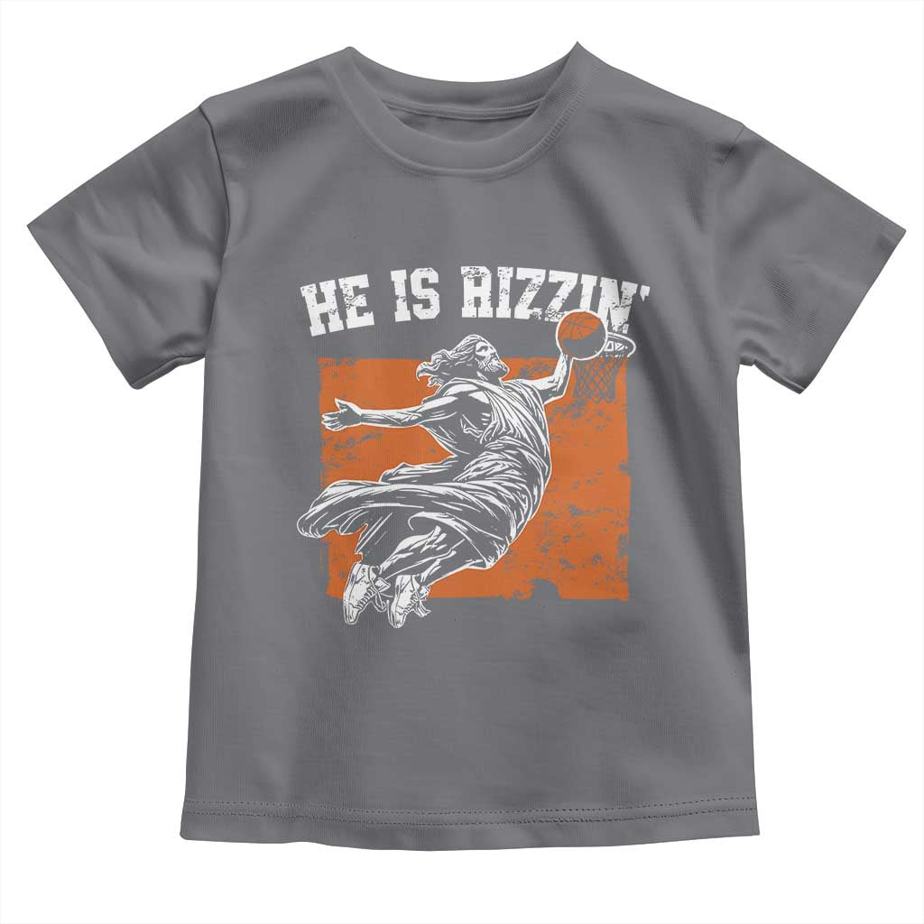 He is Rizzin Toddler T Shirt Funny Jesus Playing Basketball Vintage Faith TS10 Charcoal Print Your Wear
