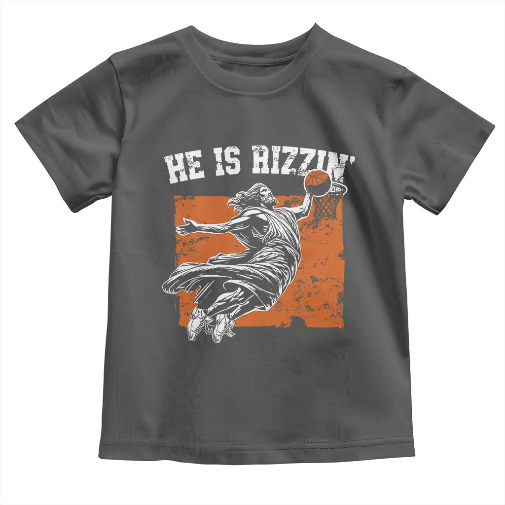 He is Rizzin Toddler T Shirt Funny Jesus Playing Basketball Vintage Faith TS10 Dark Heather Print Your Wear