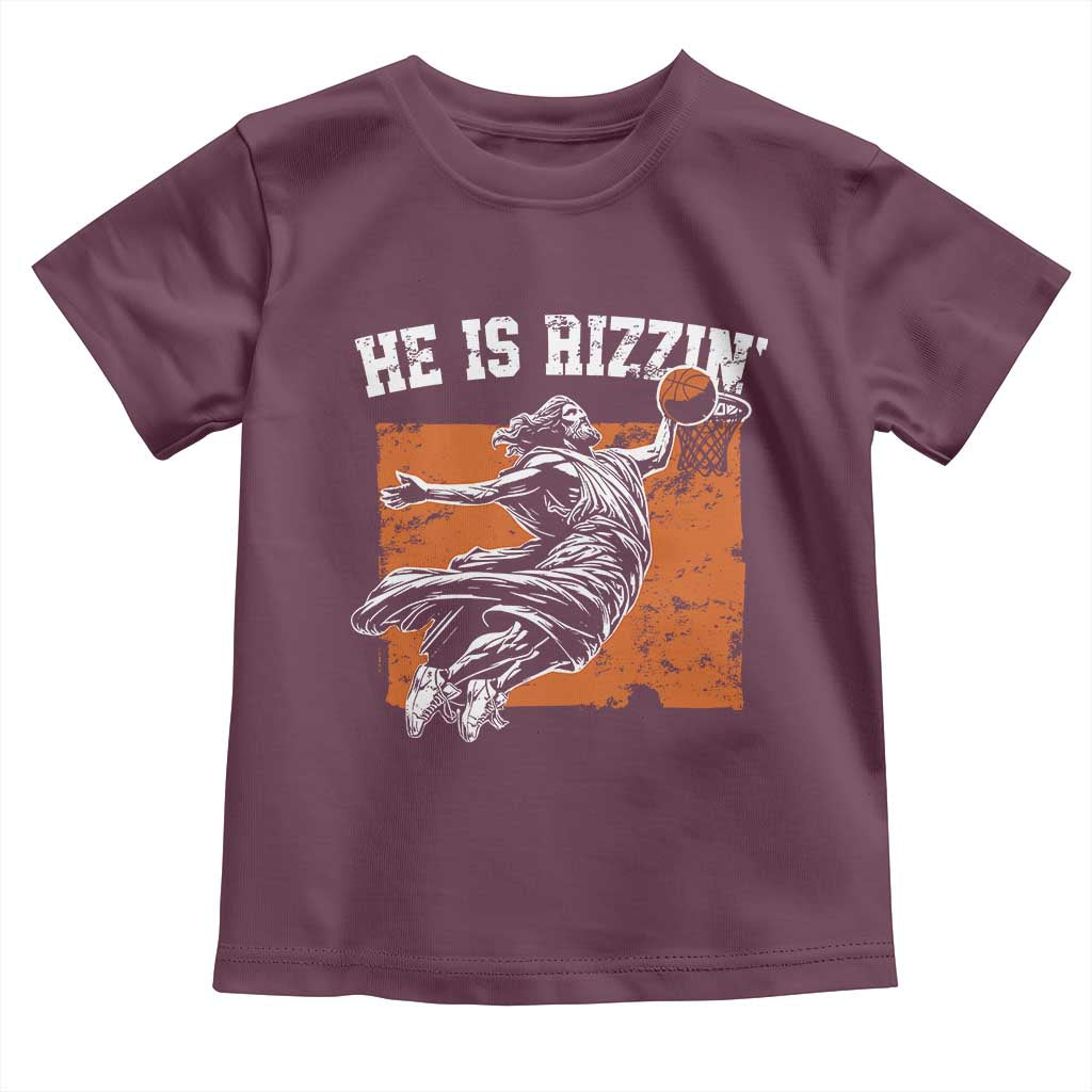 He is Rizzin Toddler T Shirt Funny Jesus Playing Basketball Vintage Faith TS10 Maroon Print Your Wear