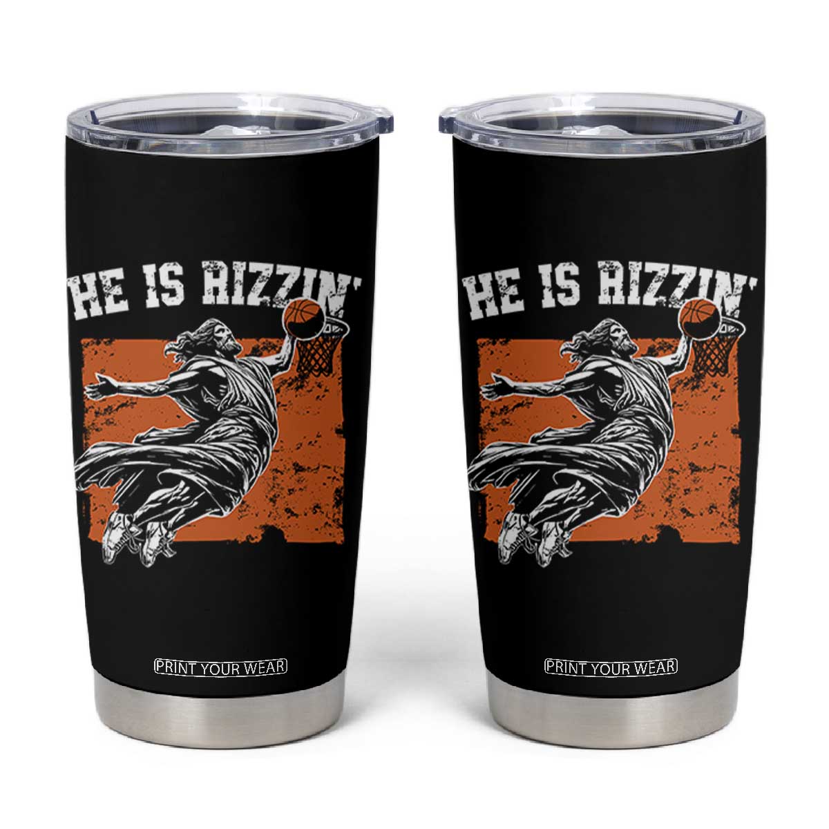 He is Rizzin Tumbler Cup Funny Jesus Playing Basketball Vintage Faith TS10 Black Print Your Wear