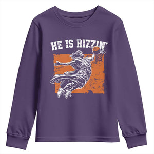 He is Rizzin Youth Sweatshirt Funny Jesus Playing Basketball Vintage Faith TS10 Purple Print Your Wear